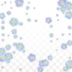 Blue Vector Realistic Blue Petals Falling on Transparent Background.  Spring Romantic Flowers Illustration. Flying Petals. Sakura Spa Design. Blossom Confetti. Design Elements for Wedding Decoration.