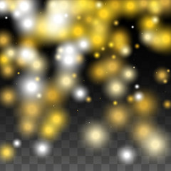 Gold Glitter Vector Texture on a Black. Golden Glow Pattern. Golden Christmas and New Year Snow. Golden Explosion of Confetti. Star Dust. Abstract Flicker Background with a Party Lights Design. 