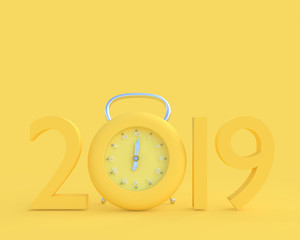 New year 2019 concept and Clock yellow color.