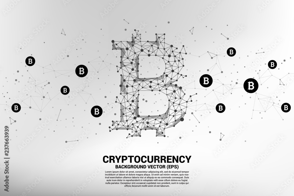 Poster Vector bitcoin icon from Polygon dot connect line. Concept for cryptocurrency technology and financial network connection.