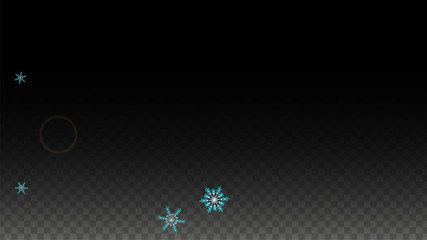 Christmas  Vector Background with Blue Falling Snowflakes Isolated on Transparent Background. Realistic Snow Sparkle Pattern. Snowfall Overlay Print. Winter Sky. Design for Party Invitation.