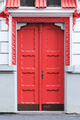 Fototapeta na wymiar closeup of old Living Coral color door. color of the year
