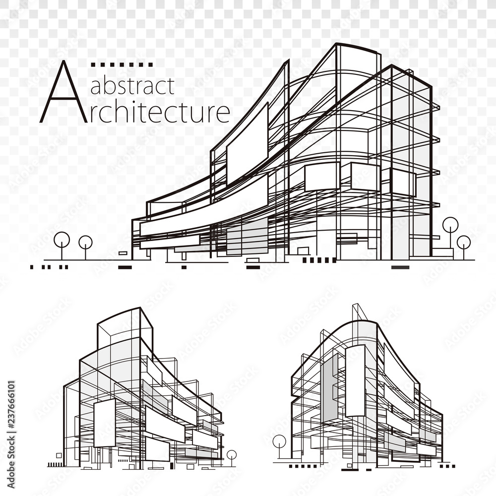 Aufkleber 3D illustration architecture abstract modern building design set.