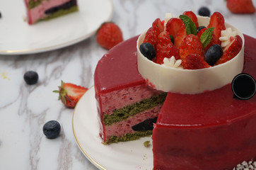 Strawberry blueberry mousse cake