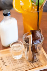 ice coffe cube with syrup and milk