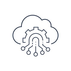 Компьютерные облачные технологии. Линейный векторный значок.