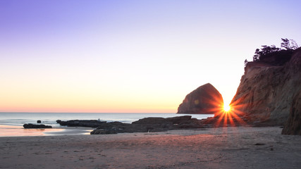 Sunset at the beach in Pacific City, Cape Kiwanda, Oregon