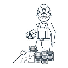 Mining and worker cartoon black and white