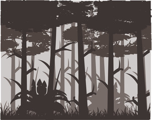 Vector illustration of the silhouette thick wood with bush