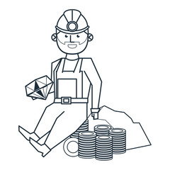 Mining and worker cartoon black and white
