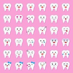 Obraz premium Cute tooth cartoon emoticon set, flat style