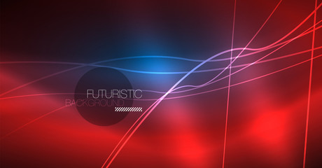 Neon glowing magic background, neon banner, night sky wallpaper. Magic light effect. Christmas abstract pattern.
