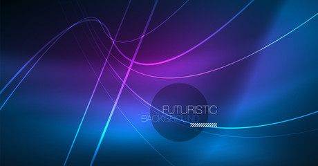 Neon glowing magic background, neon banner, night sky wallpaper. Magic light effect. Christmas abstract pattern.