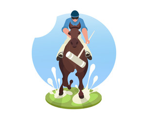 Players playing polo on green field.  Polo horse and player, the king of sports, hockey on horseback, , long-handled mallet, team sport, polo pony. Isolated illustration on a white background