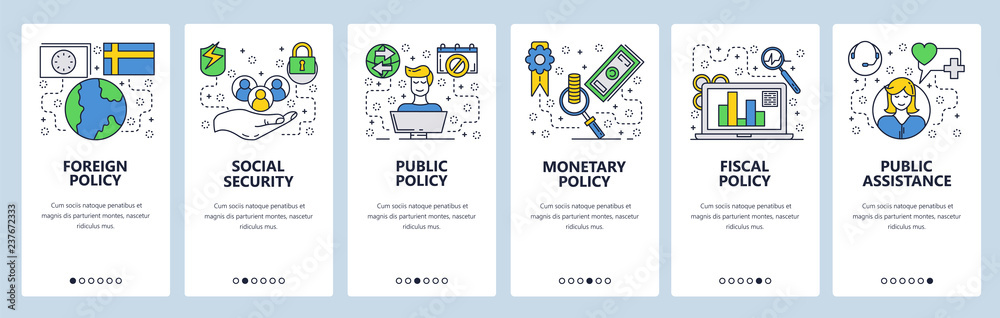 Wall mural web site onboarding screens. government office policy and ministry. menu vector banner template for 