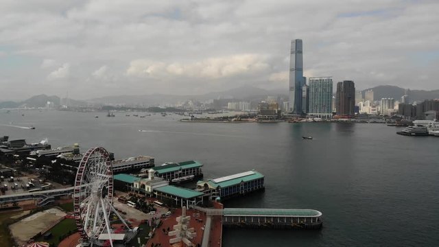 aerial left flight over kowloon IFC