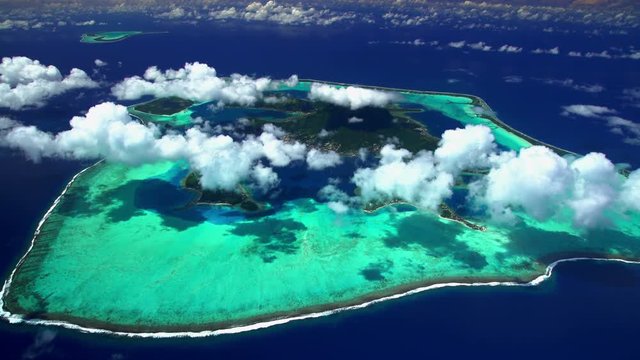 Aerial tropical view of Tupai and Bora Bora Island Pacific Ocean