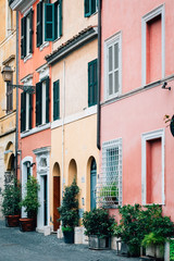 Pastel houses in Trastevere, Rome, Italy