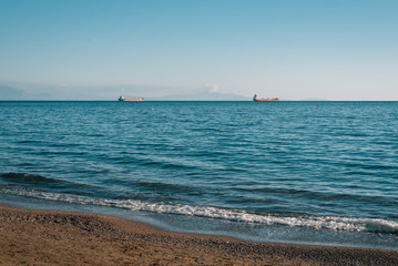 Sandy beach in Vietri Sul Mare, on the Amalfi Coast in Italy