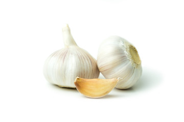 Isolated Garlic (Allium sativum) has many medicinal properties and can be used for ingredient food. on white background and clipping path.