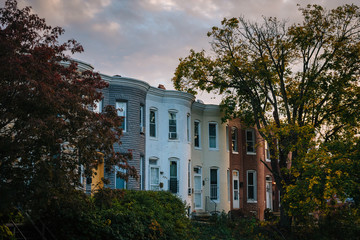 Row homes at sunset, on Remington Avenue in Remington, Baltimore, Maryland