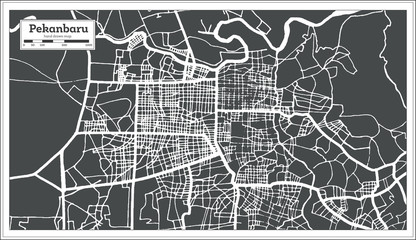 Pekanbaru Indonesia City Map in Retro Style. Outline Map.