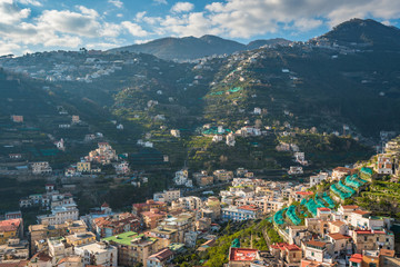 Fototapeta na wymiar View of hills in Minori, on the Amalfi Coast in Campania, Italy