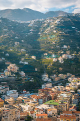 View of hills in Minori, on the Amalfi Coast in Campania, Italy