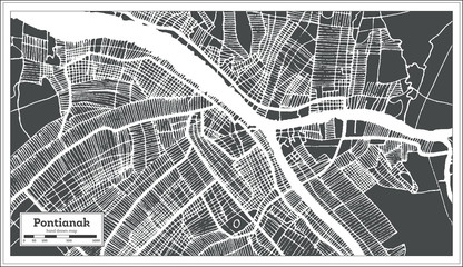 Pontianak Indonesia City Map in Retro Style. Outline Map.