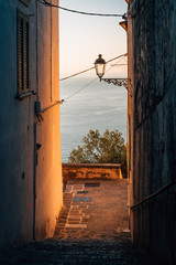 Morning light on a staircase in Minori, on the Amalfi Coast, Campania, Italy