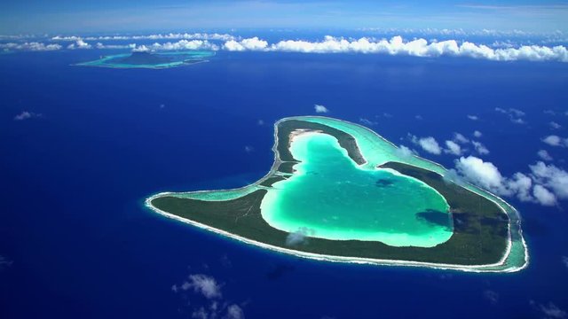Aerial view of Tupai and Bora Bora Island in French Polynesia 