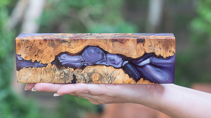 casting epoxy resin burl wood violet abstract background