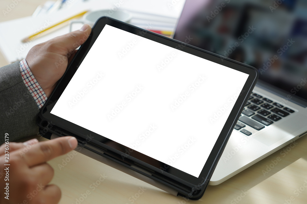 Poster mock up digital tablet computer with isolated screen