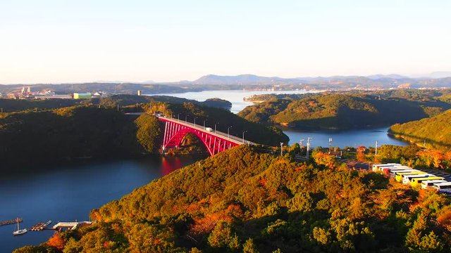 Red bridge of Matoya Bay of Ise, Mie, Japan