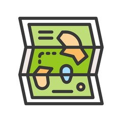 Map vector icon, filled outline style editable stroke