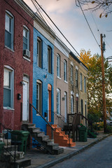 Colorful row homes in Remington, Baltimore, Maryland.