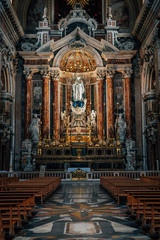 The interior of Chiesa del Gesù Nuovo, in Naples, Italy