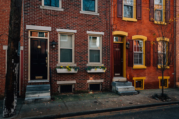 Brick row houses near Rittenhouse Square, in Philadelphia, Pennsylvania.