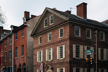 Brick houses in Society Hill, Philadelphia, Pennsylvania.