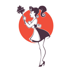 retro sexy pinup housemaid, cleaning emblem, logo, label - 237677763