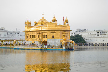 Fototapeta premium Early morning golden temple view from its walk ways