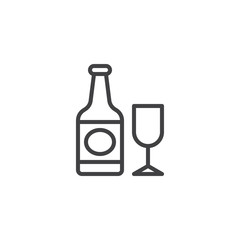 Champagne bottle and glass outline icon. linear style sign for mobile concept and web design. Wine bottle with wineglass simple line vector icon. Symbol, logo illustration. Pixel perfect vector