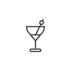 Cocktail glass outline icon. linear style sign for mobile concept and web design. Martini drink with olive simple line vector icon. Symbol, logo illustration. Pixel perfect vector graphics