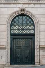 Fototapeta na wymiar The door of the Walters Art Museum in Mount Vernon, Baltimore, Maryland