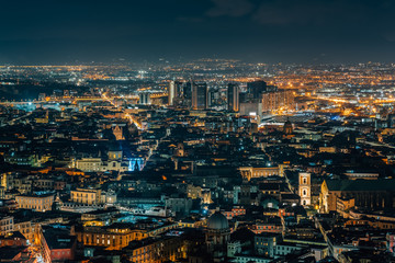 Fototapeta na wymiar A night view from Belvedere San Martino, in Naples, Italy.