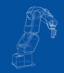 3D outline Robotic arm. Vector rendering of 3d