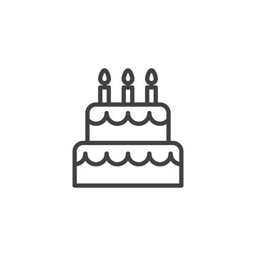 Party cake with candles outline icon. linear style sign for mobile concept and web design. Wedding cake simple line vector icon. Symbol, logo illustration. Pixel perfect vector graphics