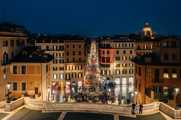 View of the Spanish Steps at night, in Rome, Italy