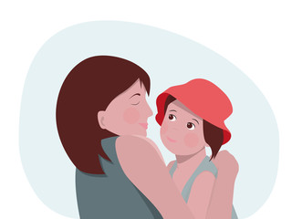 Mom and daughter, mother and child, vector illustration in flat style. Mother's day concept.