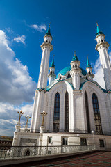 Minarets of the mosque against the blue sky